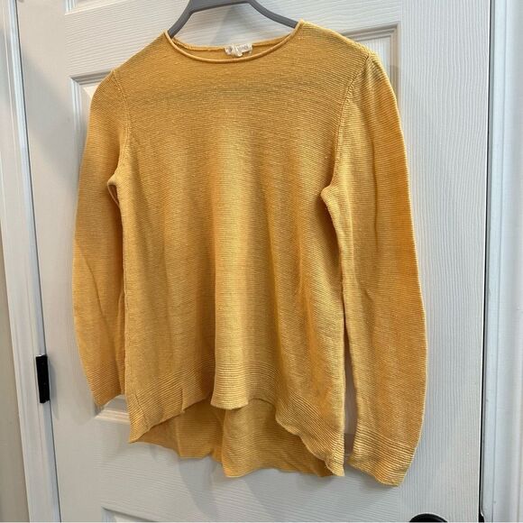 Eileen Fisher Sweater Round Neck Yellow Orange Organic Linen size small - Picture 2 of 8